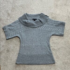 White House Black Market Gray Short-Sleeve Cowl-Neck Cable Knit Sweater